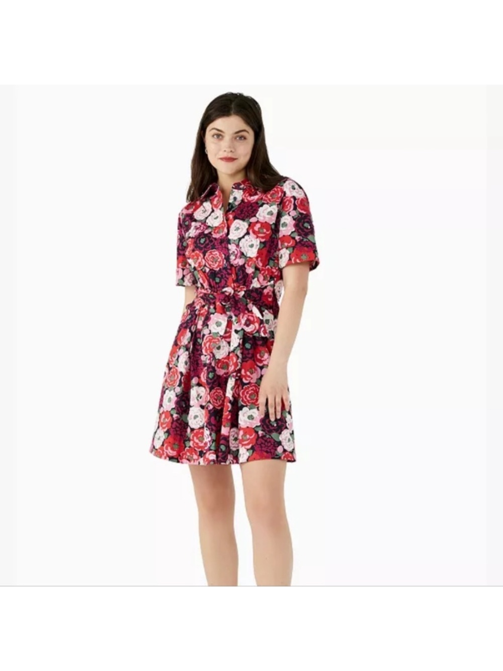 Kate Spade Rosette Blooms Tie-waist Shirtdress, size Small, EUC